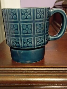 Vintage Japan Blue Ceramic Patterned Coffee Mug